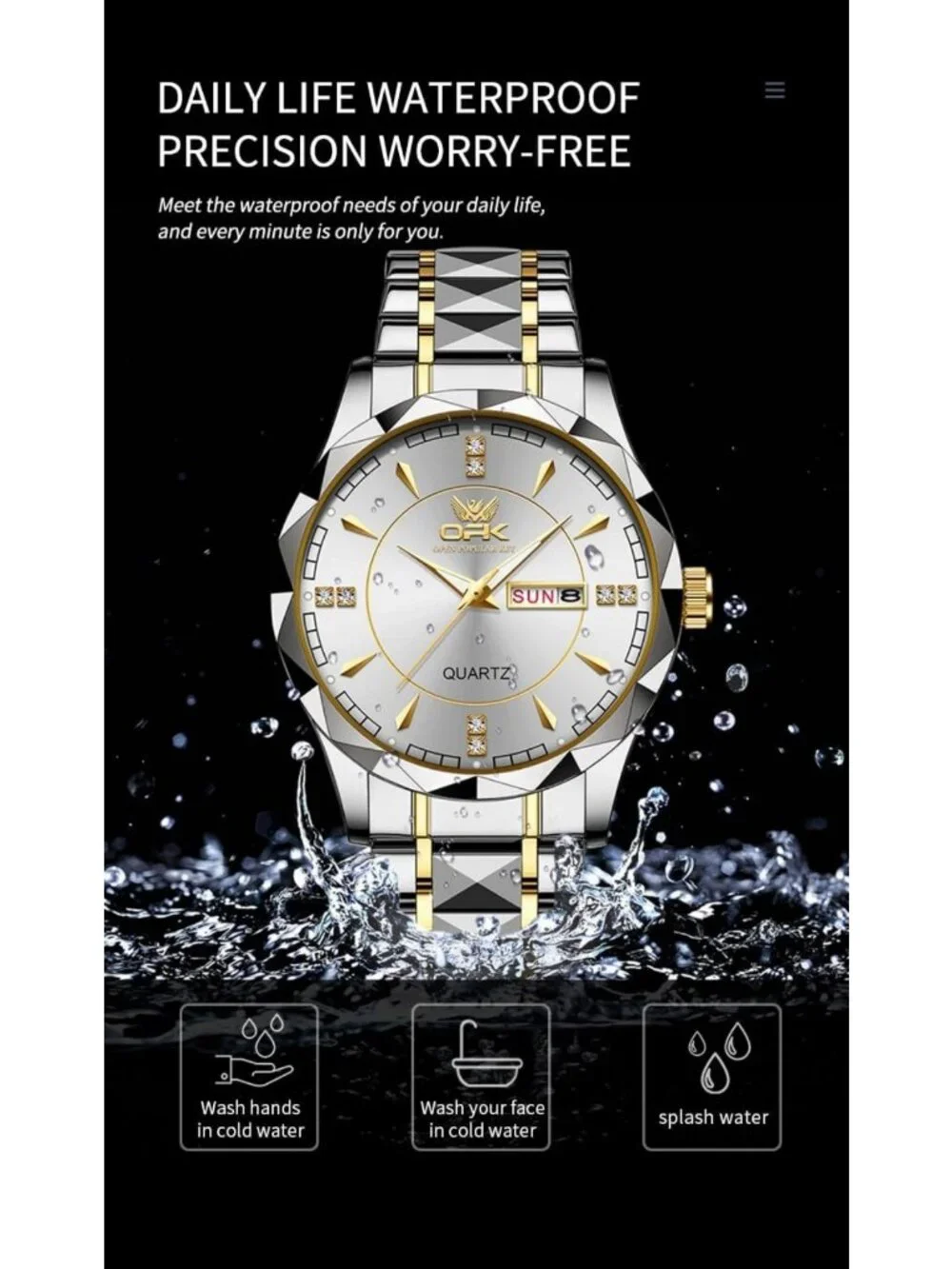 Stylish Waterproof Men's Watch with Diamond Roman Numerals, Stainless Steel